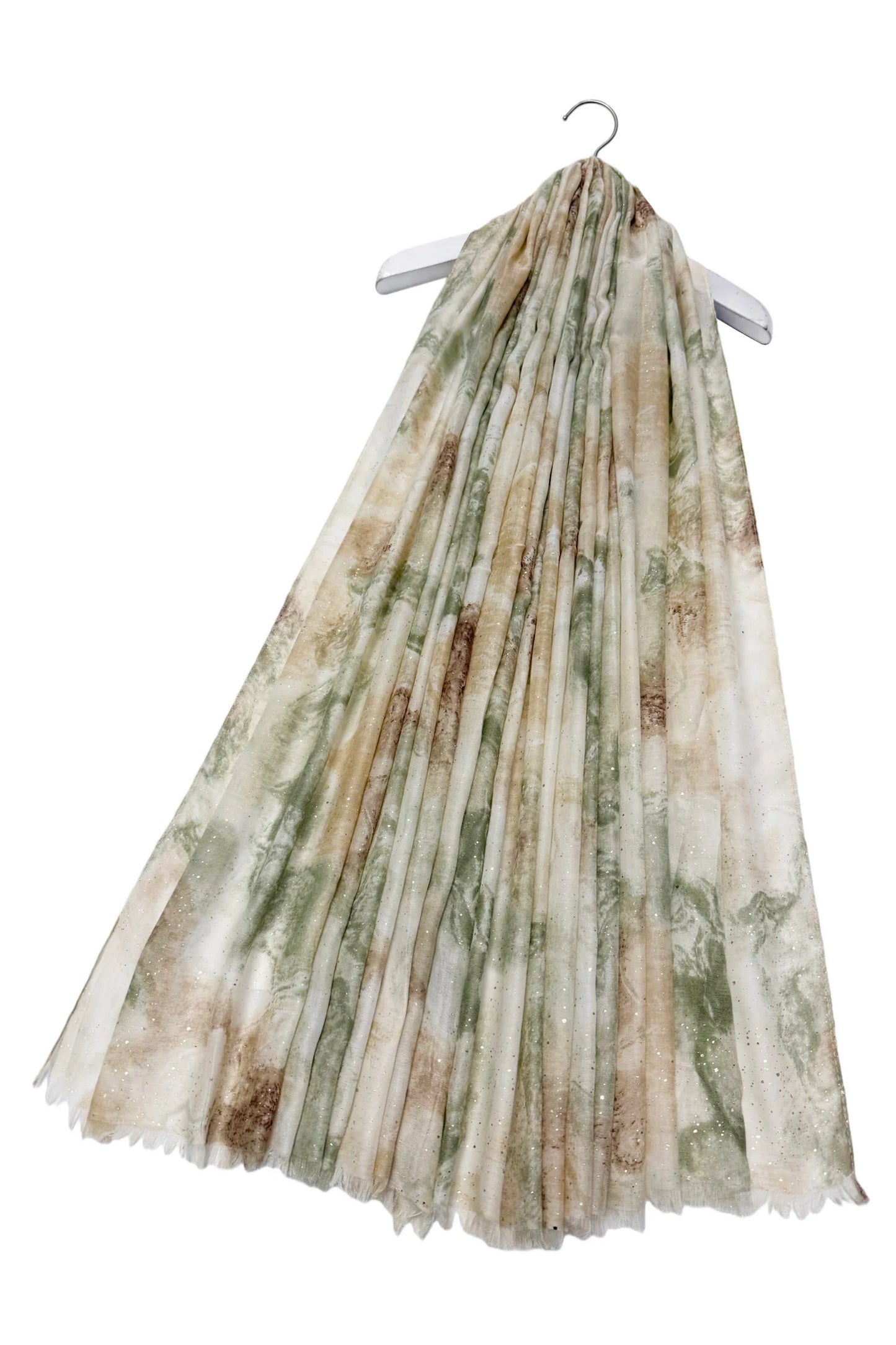 Marble Ink Print Foiled Scarf in Khaki