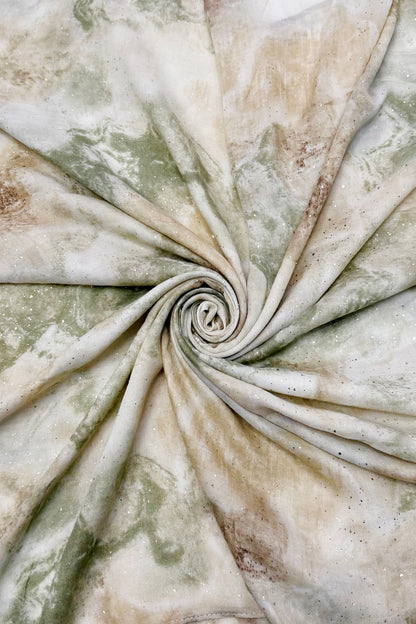 Marble Ink Print Foiled Scarf in Khaki