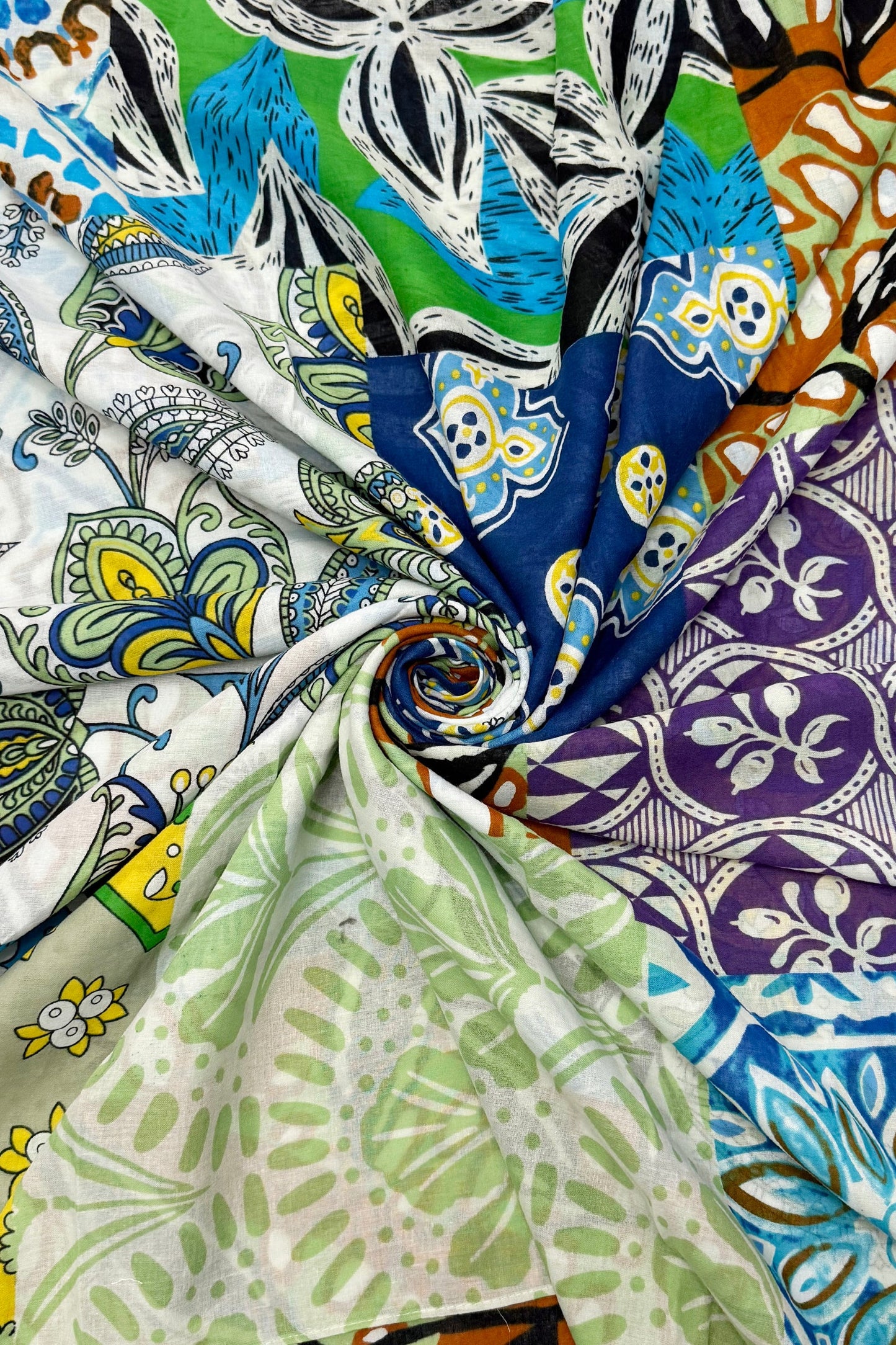 Textile Patchwork Cotton Scarf in Green