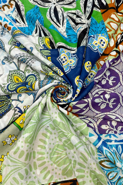 Textile Patchwork Cotton Scarf in Green