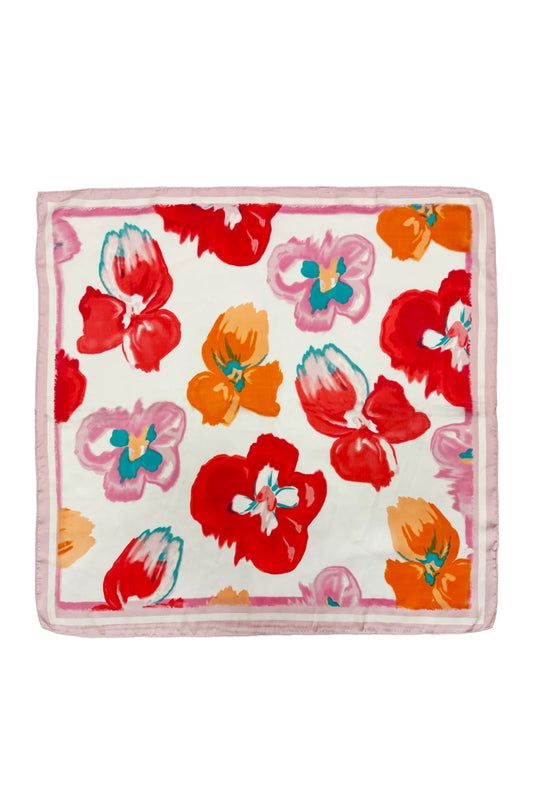 Pansy Floral Print Square Scarf in Pink
