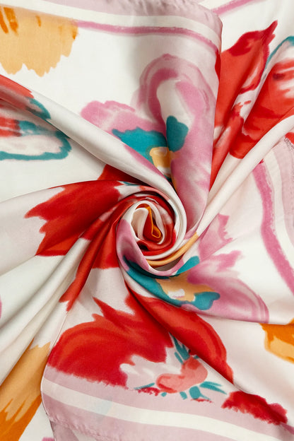 Pansy Floral Print Square Scarf in Pink