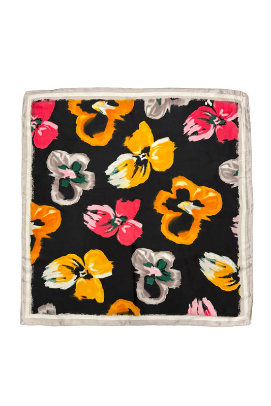 Pansy Floral Print Square Scarf in Champagne
