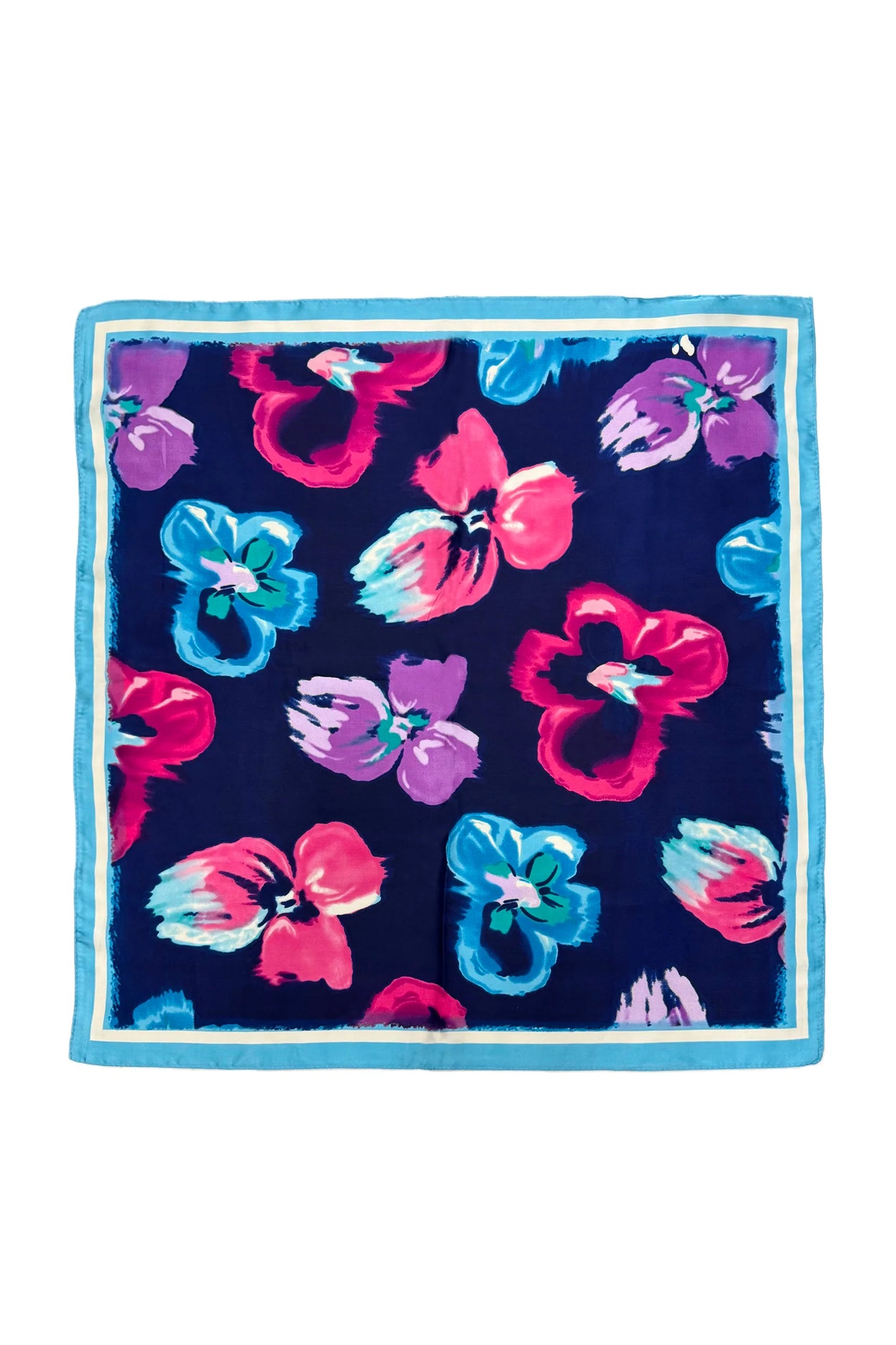 Pansy Floral Print Square Scarf in Blue
