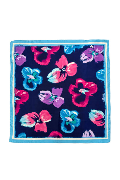Pansy Floral Print Square Scarf in Blue