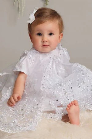Baby Girls Short Sleeve White Dress and Jacket Christening Dress Set