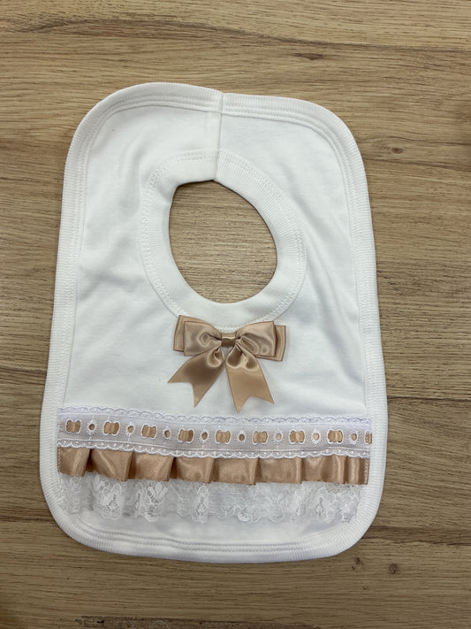 Gold Trim Pull Over Bib with Bow