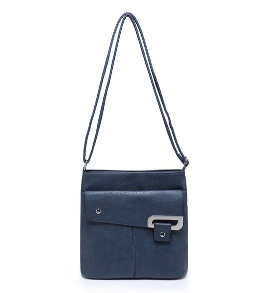 Ladies Blue Crossbody Bag with Front Folding Flap