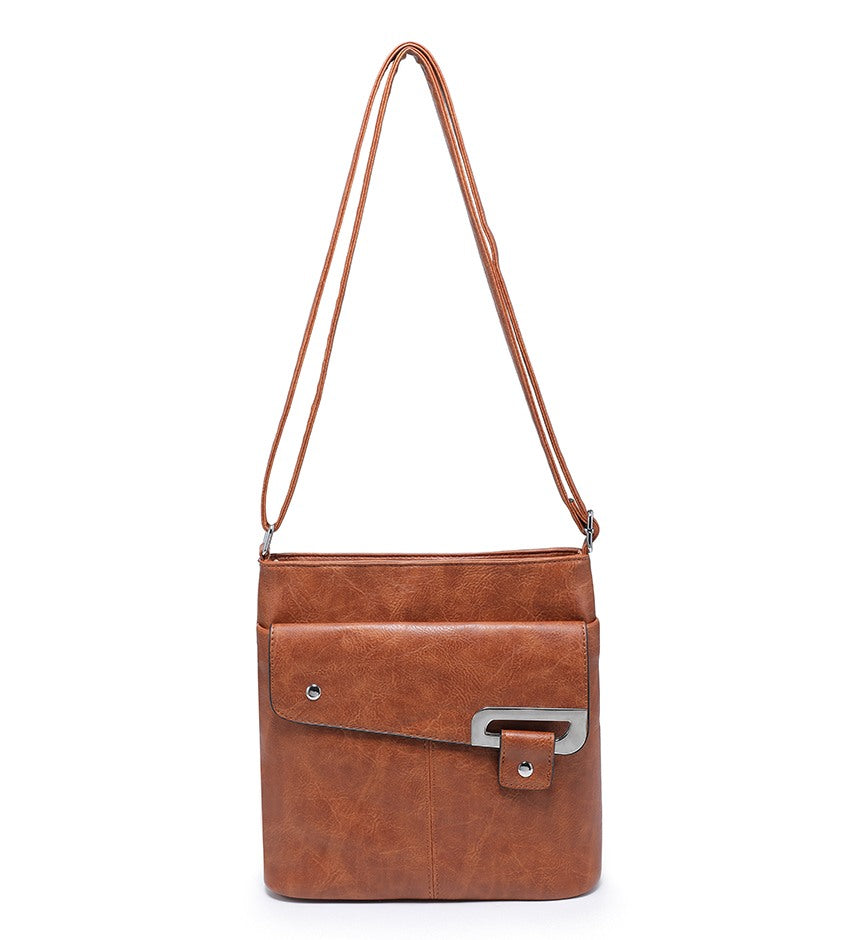 Ladies Brown Crossbody Bag with Front Folding Flap