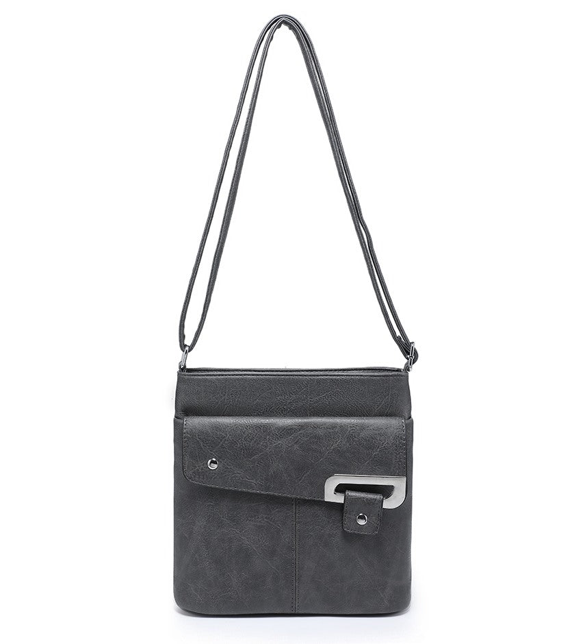 Ladies Grey Crossbody Bag with Front Folding Flap