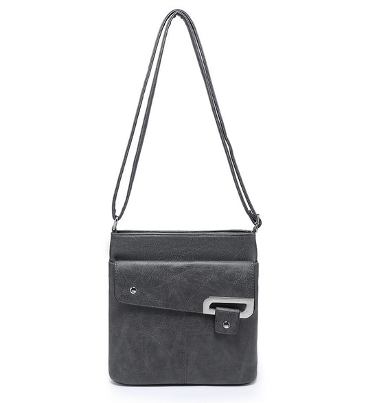 Ladies Grey Crossbody Bag with Front Folding Flap
