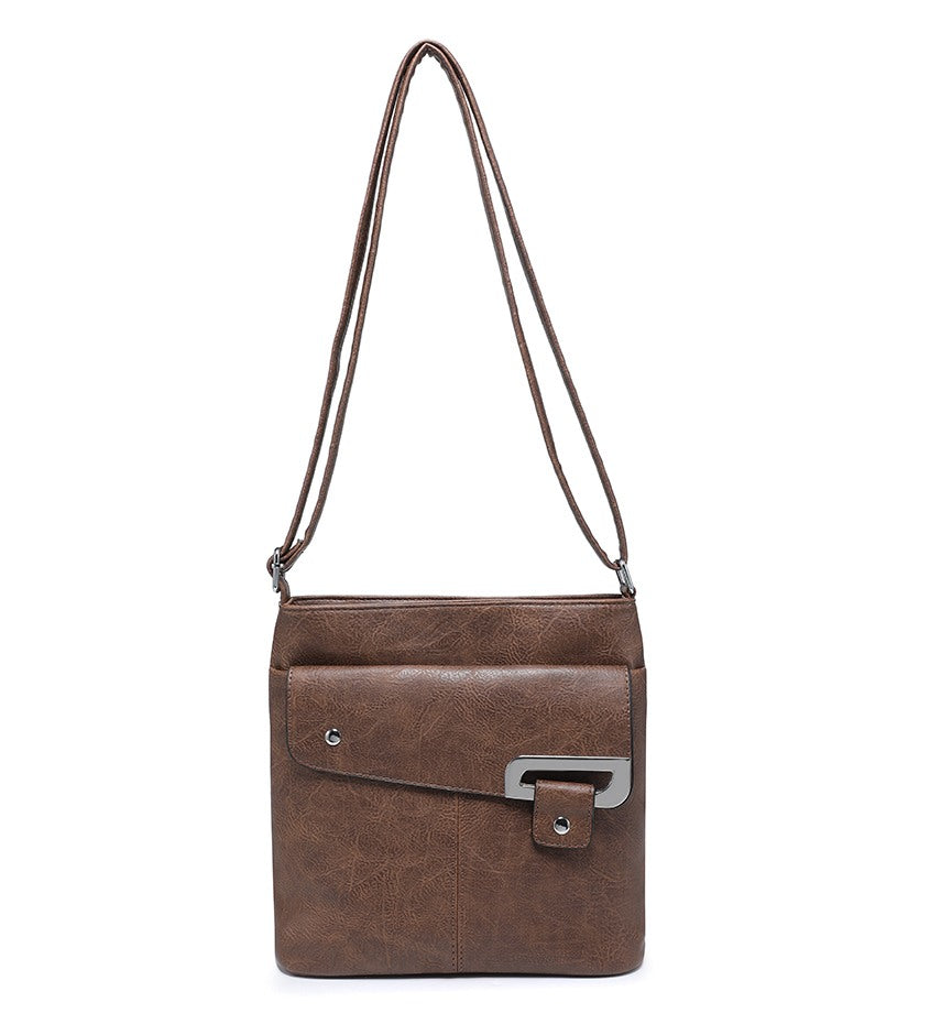 Ladies Khaki Crossbody Bag with Front Folding Flap