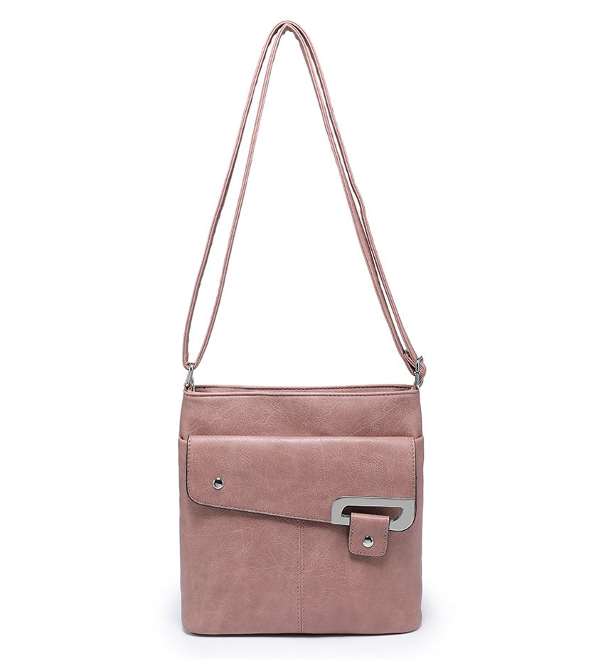 Ladies Pink Crossbody Bag with Front Folding Flap