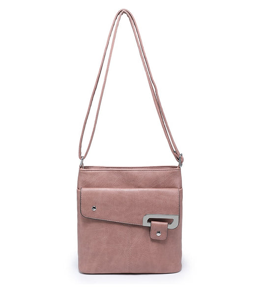 Ladies Pink Crossbody Bag with Front Folding Flap