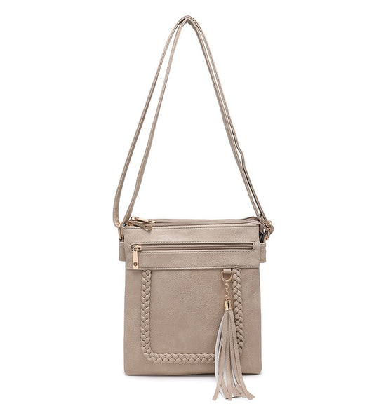 Ladies Small Tassel Detail Handbag in Apricot