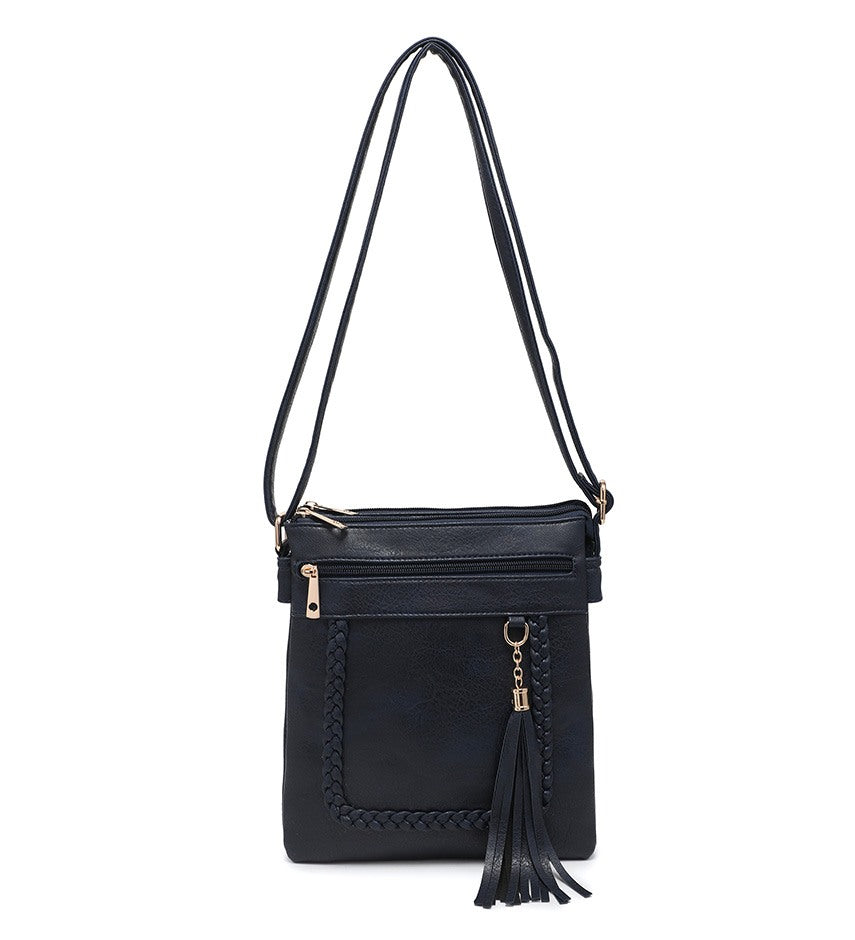 Ladies Small Tassel Detail Handbag in Navy