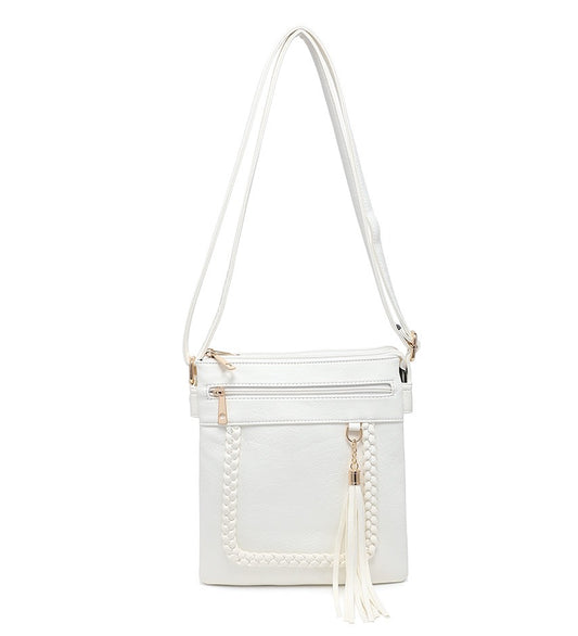 Ladies Small Tassel Detail Handbag in White