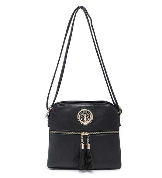 Black Ladies Crossbody Bag With Tassel Decoration