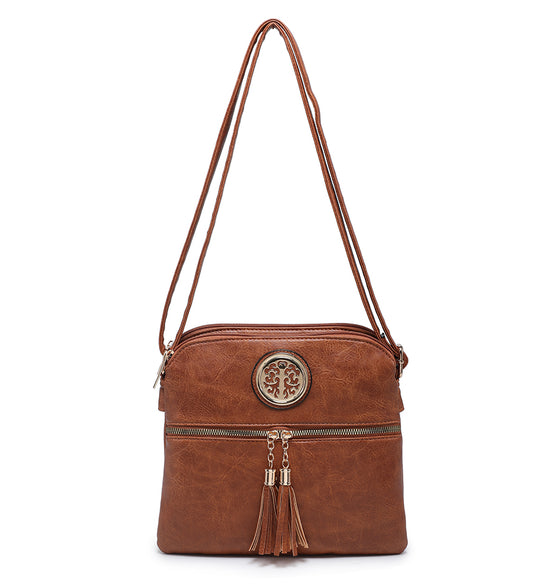 Brown Ladies Crossbody Bag With Tassel Decoration