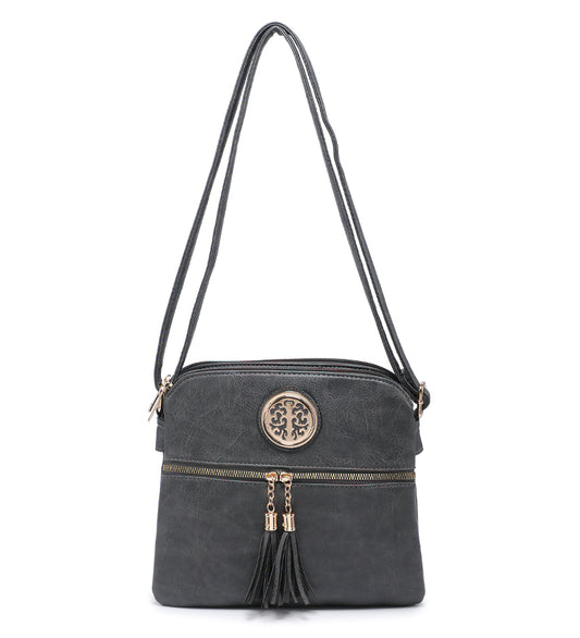 Grey Ladies Crossbody Bag With Tassel Decoration