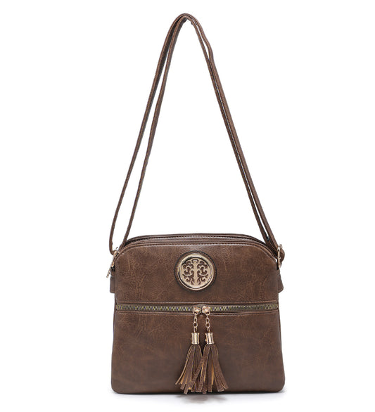 Khaki Ladies Crossbody Bag With Tassel Decoration