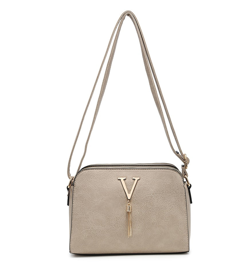 Apricot Ladies Small Handbag with 'V' and Tassel Detail