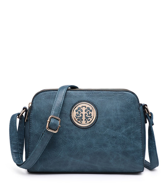Ladies Blue Crossbody Bag with Rose Gold Centre Detail