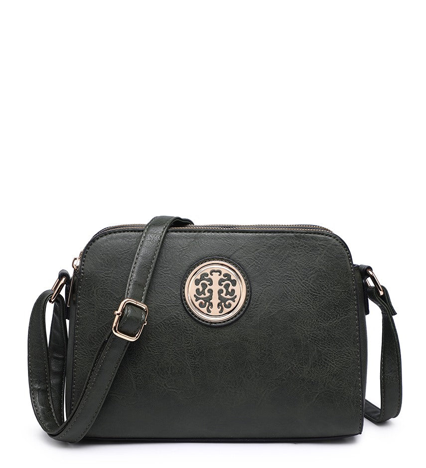 Ladies Green Crossbody Bag with Rose Gold Centre Detail