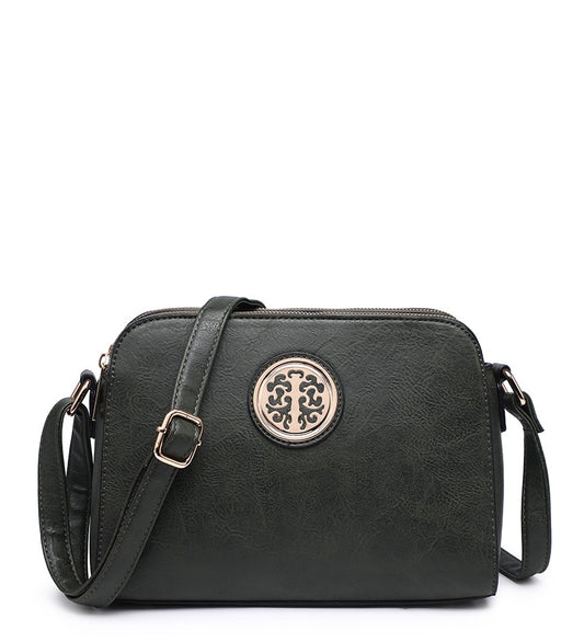 Ladies Green Crossbody Bag with Rose Gold Centre Detail