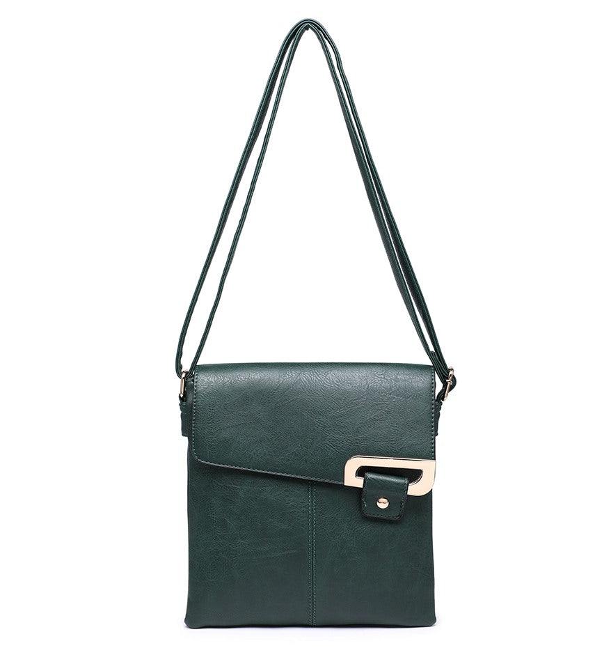 Green Ladies Crossbody Bag with Folding Flap