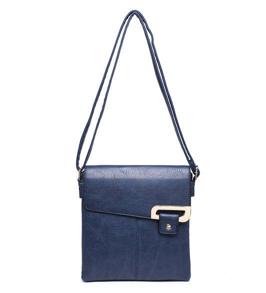 Blue Ladies Crossbody Bag with Folding Flap