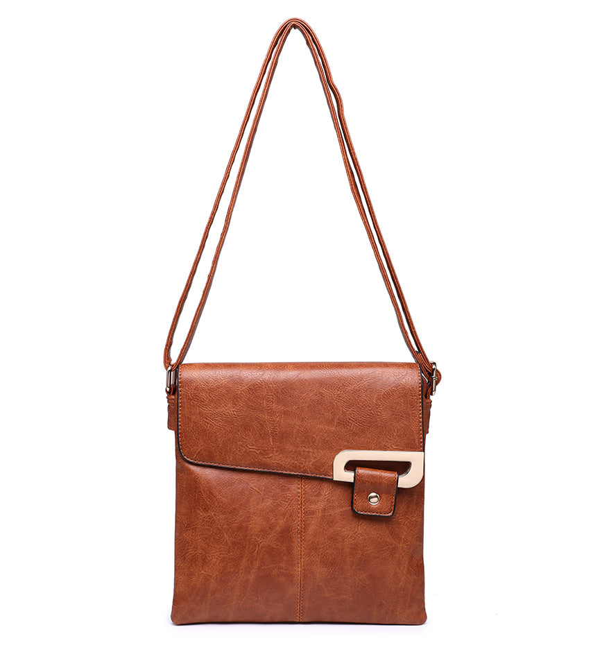 Brown Ladies Crossbody Bag with Folding Flap