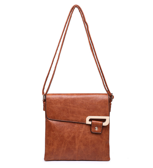 Brown Ladies Crossbody Bag with Folding Flap