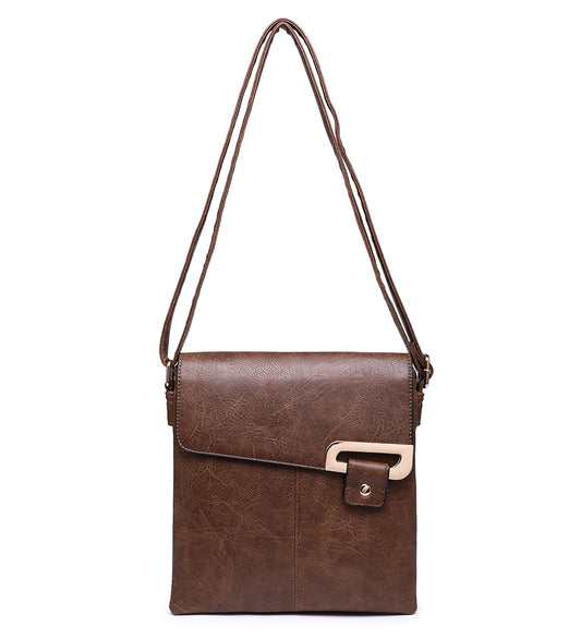 Khaki Ladies Crossbody Bag with Folding Flap