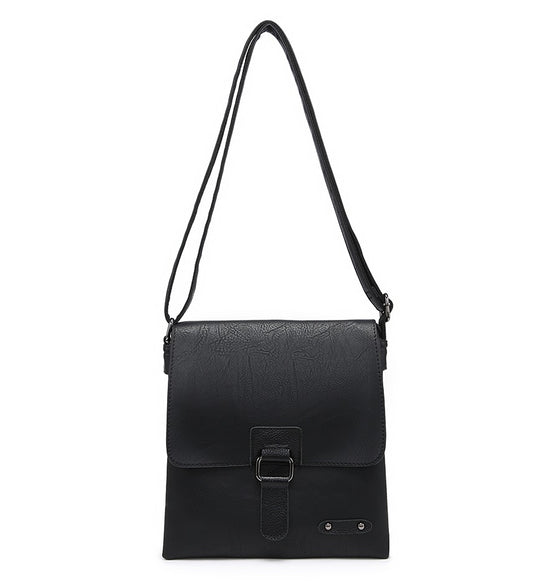 Ladies Black Crossbody Bag with Black Leather Detailing