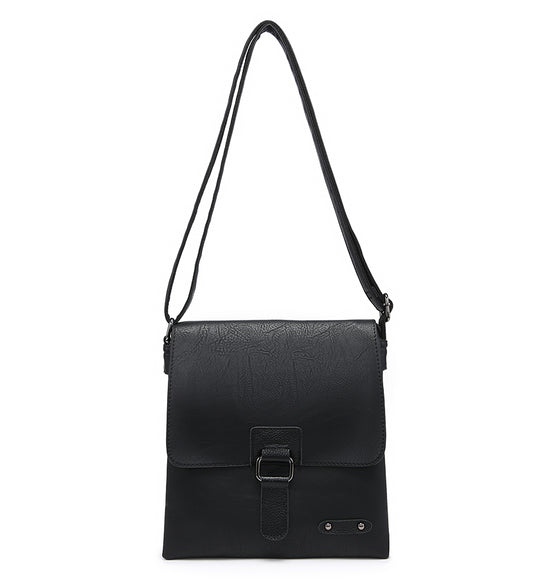 Black Ladies Satchel Style Bag With Leather Buckle