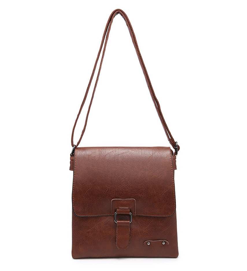 Coffee Ladies Satchel Style Bag With Leather Buckle