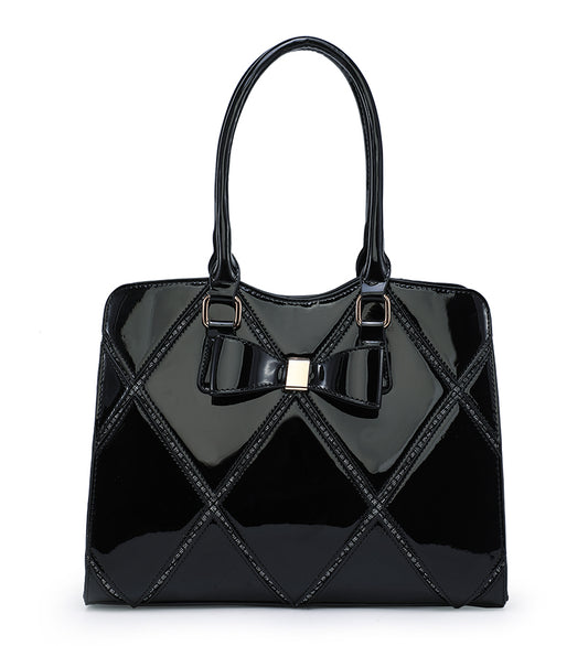 Black Diamond Pattern Handbag With Bow a38079