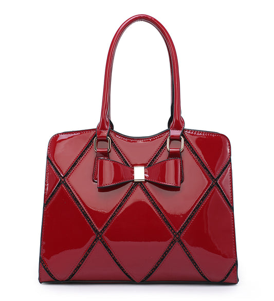 Red Diamond Pattern Handbag With Bow a38079