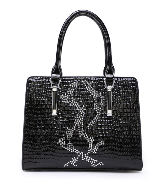 Black Snakeskin Handbag With Diamonds a39006