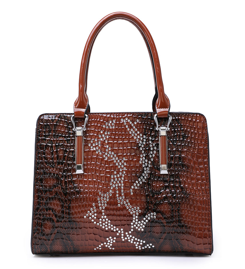 Brown Snakeskin Handbag With Diamonds a39006