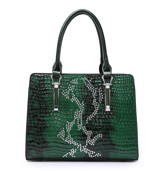 Green Snakeskin Handbag With Diamonds a39006