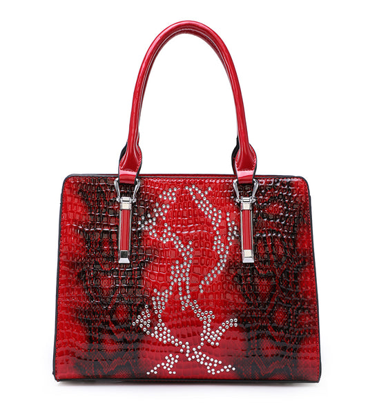 Red Snakeskin Handbag With Diamonds a39006