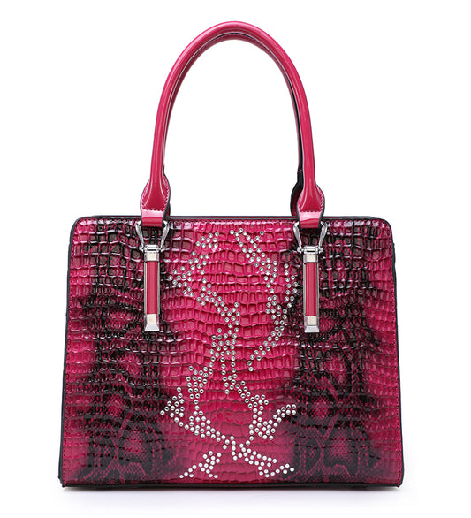 Rose Snakeskin Handbag With Diamonds a39006