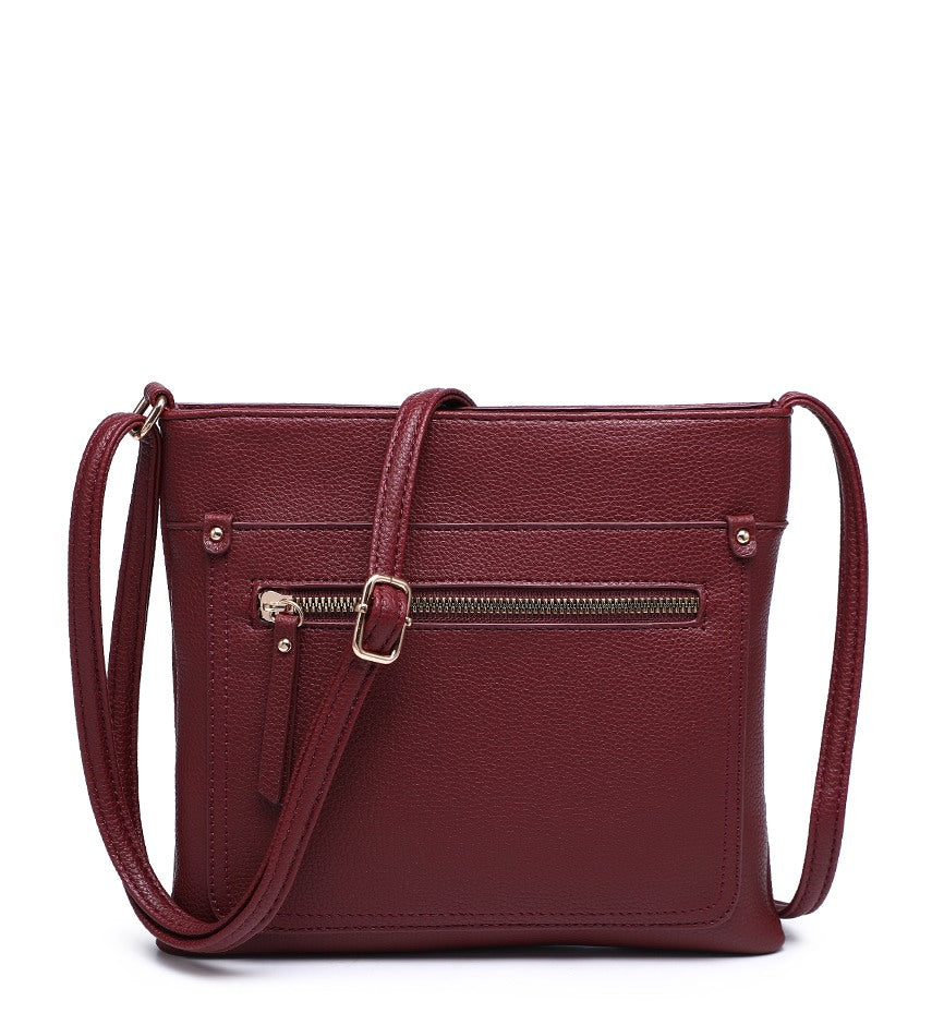 Burgundy Ladies Crossbody Bag with Front Zip Pouch