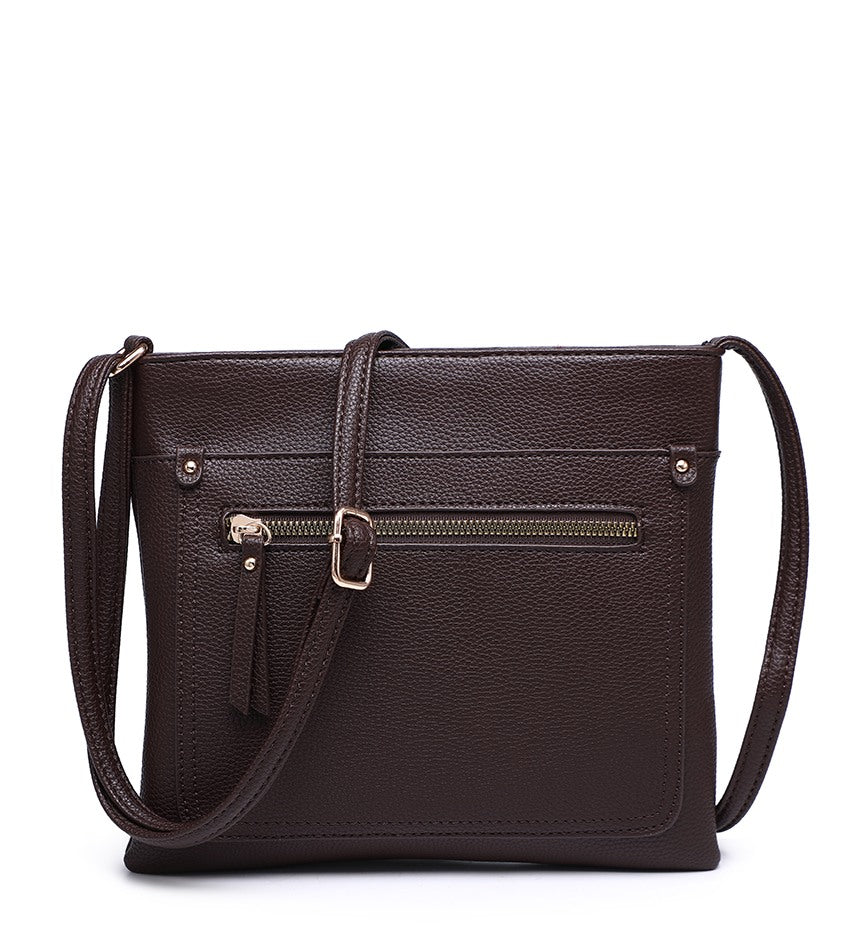 Coffee Ladies Crossbody Bag with Front Zip Pouch