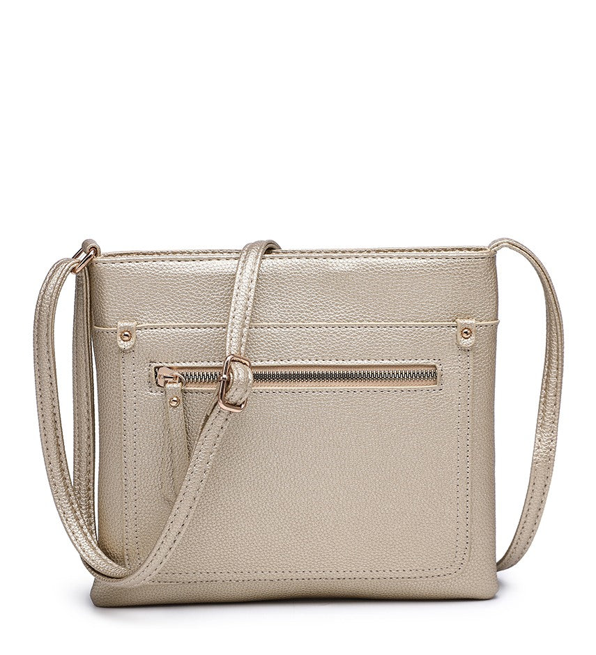 Gold Ladies Crossbody Bag with Front Zip Pouch