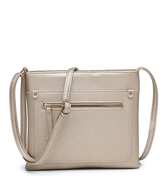 Gold Ladies Crossbody Bag with Front Zip Pouch