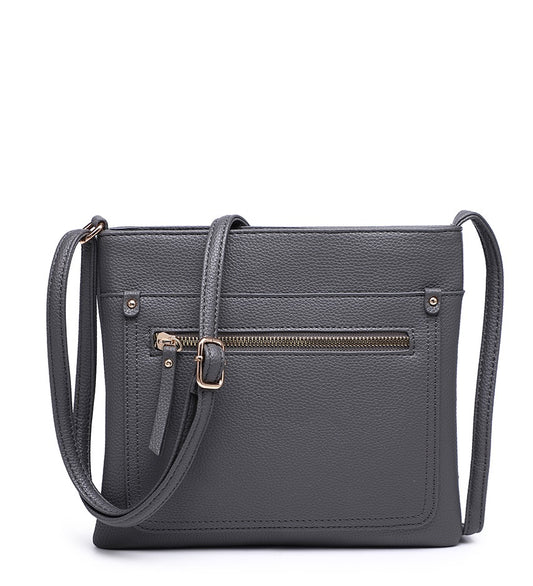 Grey Ladies Crossbody Bag with Front Zip Pouch