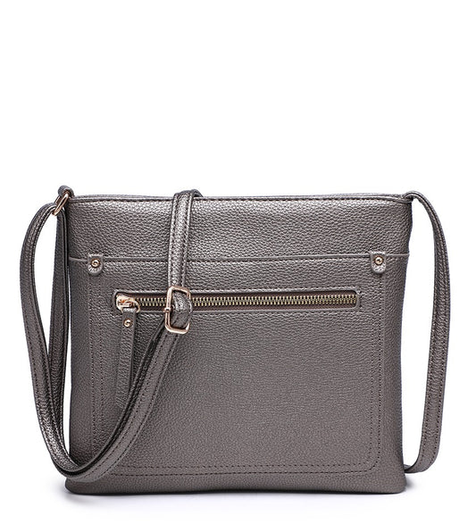 Pewter Ladies Crossbody Bag with Front Zip Pouch